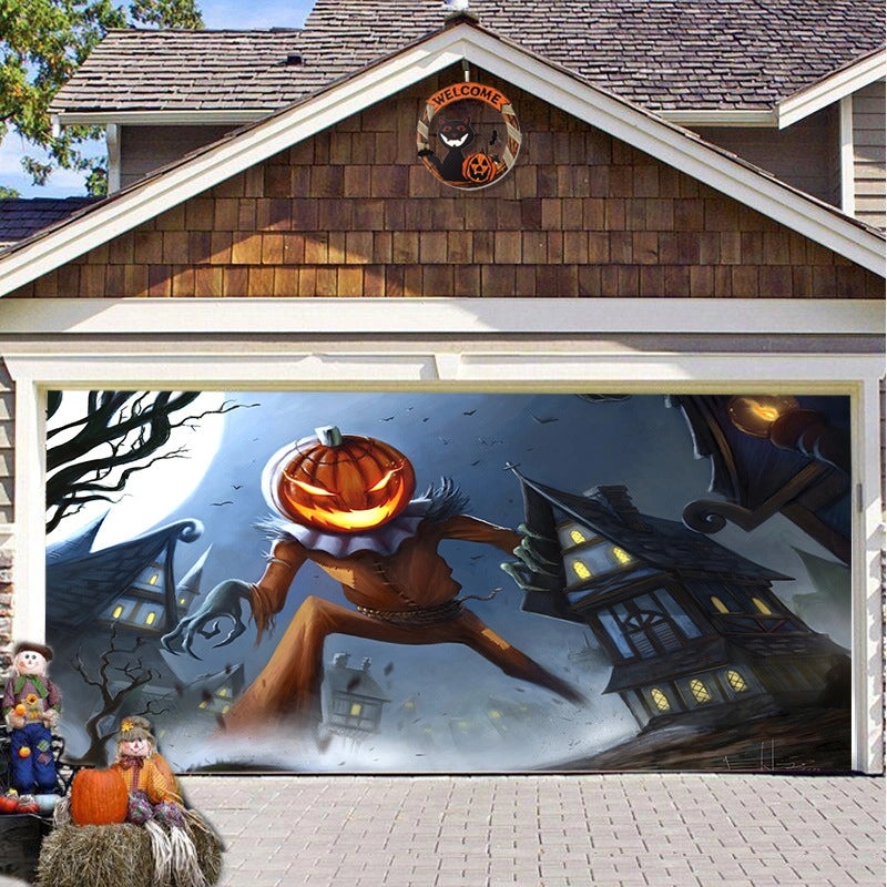 Halloween Pumpkin Hanging Banner Cloth Horror Garage Door Tapestry Decoration|Home Decor