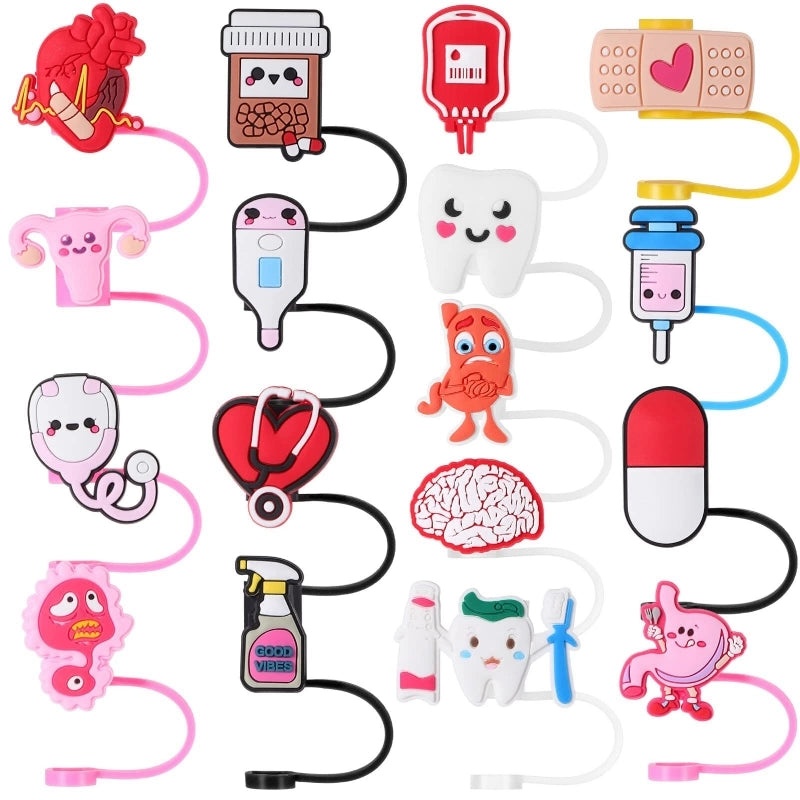 Nurses Day Dental Themed Silica Gel Straw Cap Set | Drinkware Accessories