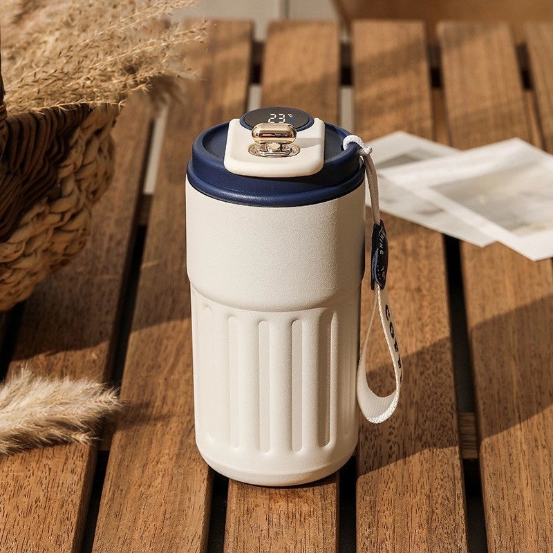 Smart Temperature Display Coffee Mug 316 Stainless Steel Cute Portable Thermos Cup with Carrying Strap | Drinkware & Thermoses