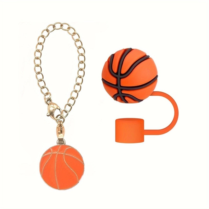Cute Basketball Football Silicone Straw Cap Set for Kids | Drinkware Accessories