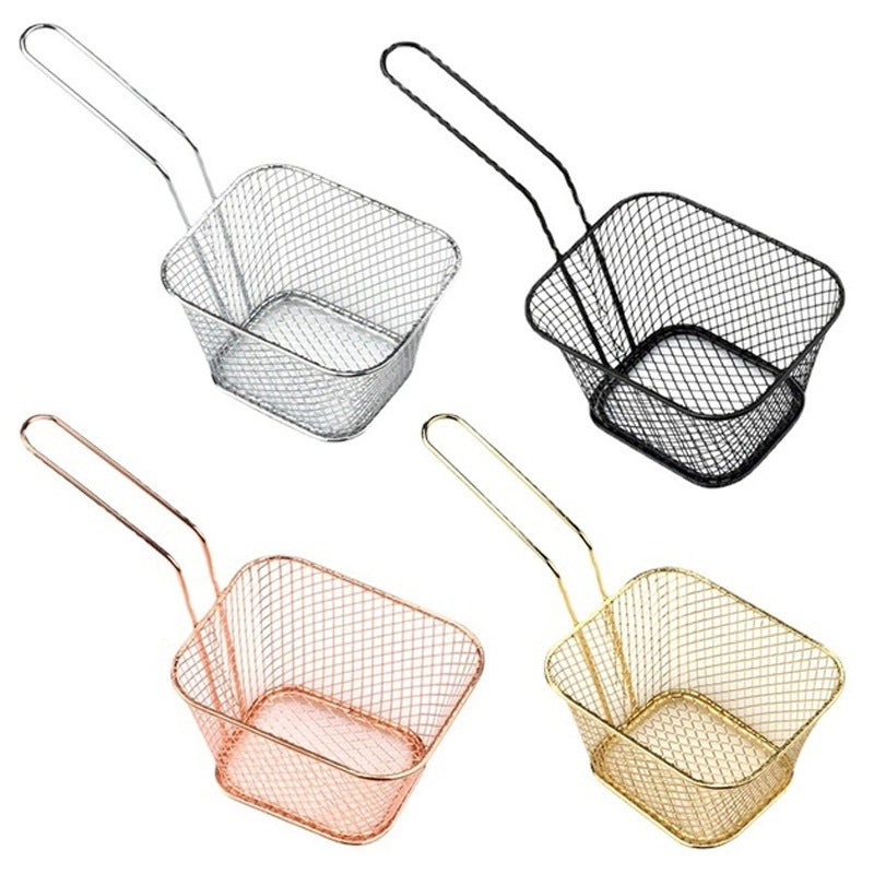 Mini Stainless Steel Square Fry Basket Mesh Sieve for French Fries | Kitchenware & Food Serving Accessories