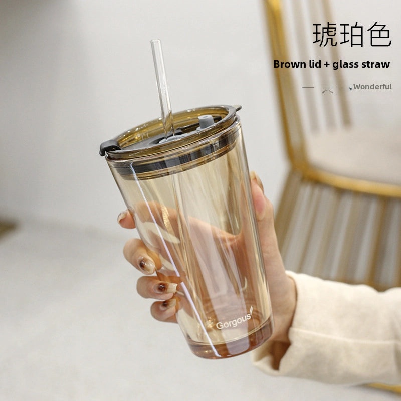 Northern Lights Glass Straw Cup Portable Household Student Drinkware Trendy Couple Small High-Value Cup|Kitchen & Dining