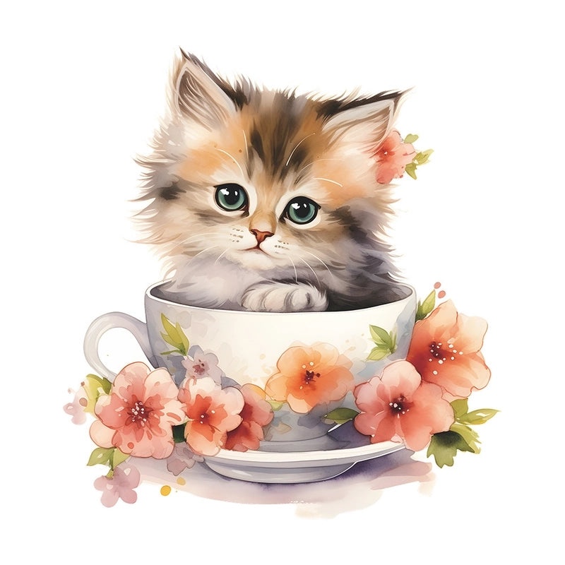 Adorable Cat and Floral PVC Wall Decal | Home Decor Wall Stickers