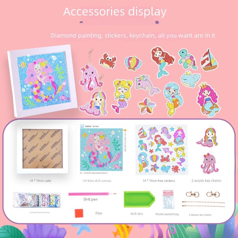 DIY 5D Diamond Painting Kit for Kids with Random Stickers and Masonry Style Keychain Set|儿童手工DIY饰品