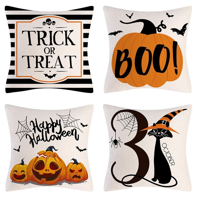 Halloween Minimalist Pumpkin Ghost Linen Pillow Covers for Couch Sofa Decor | Home Decor Pillows