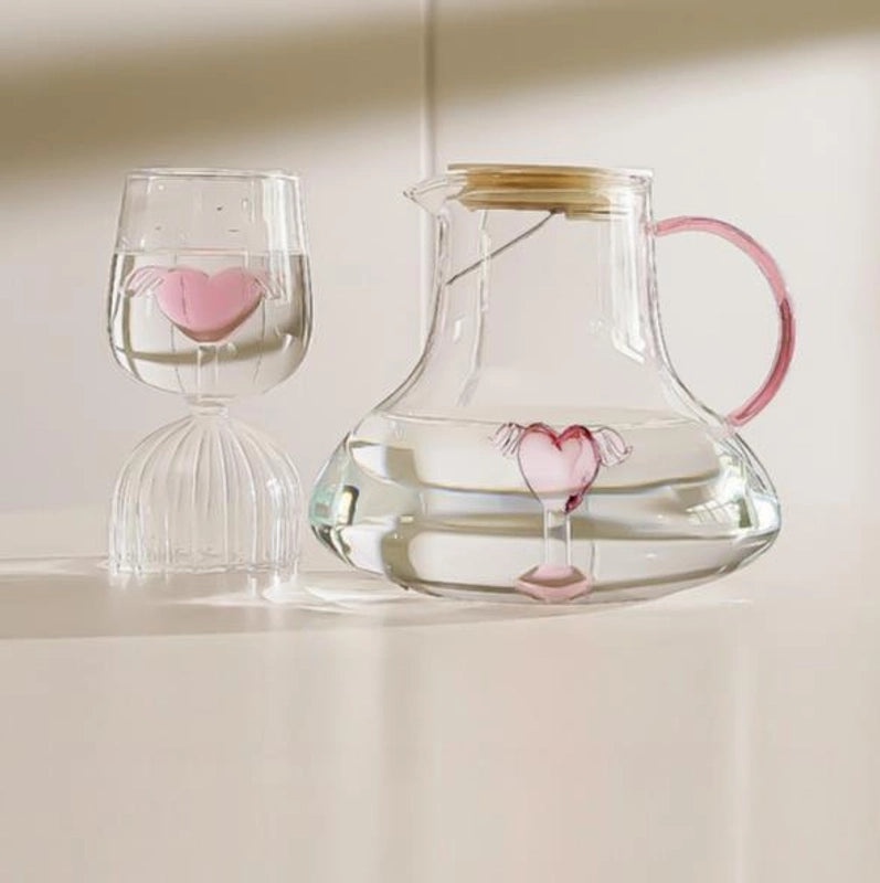 Red Heart Winged Glass Teapot Stylish Design 1 Piece|Kitchen & Dining