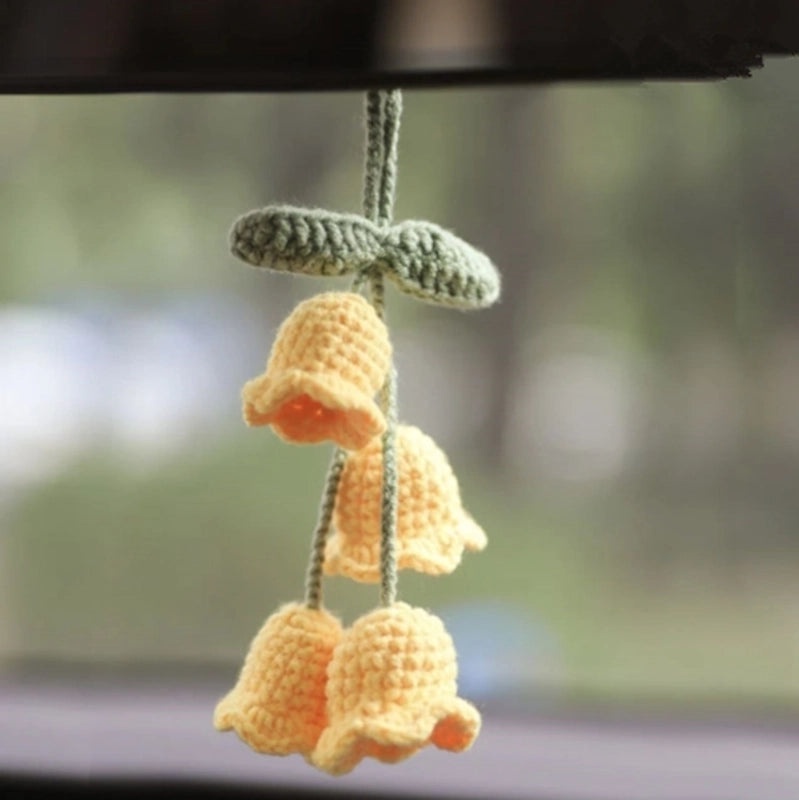 3 Pieces Hand-Crocheted Chlorophytum Yarn Potted Ornaments for Car Rearview Mirror | Car Accessories
