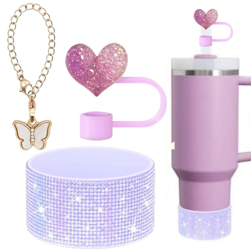 Red Heart Butterfly Silicone Straw Caps 3pcs Set | Drinkware Accessories