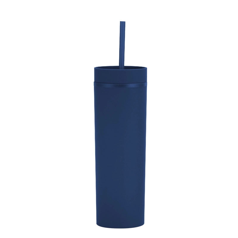 16oz Frosted Double-layer Plastic Tumbler with Straight Straw | Drinkware & Cups