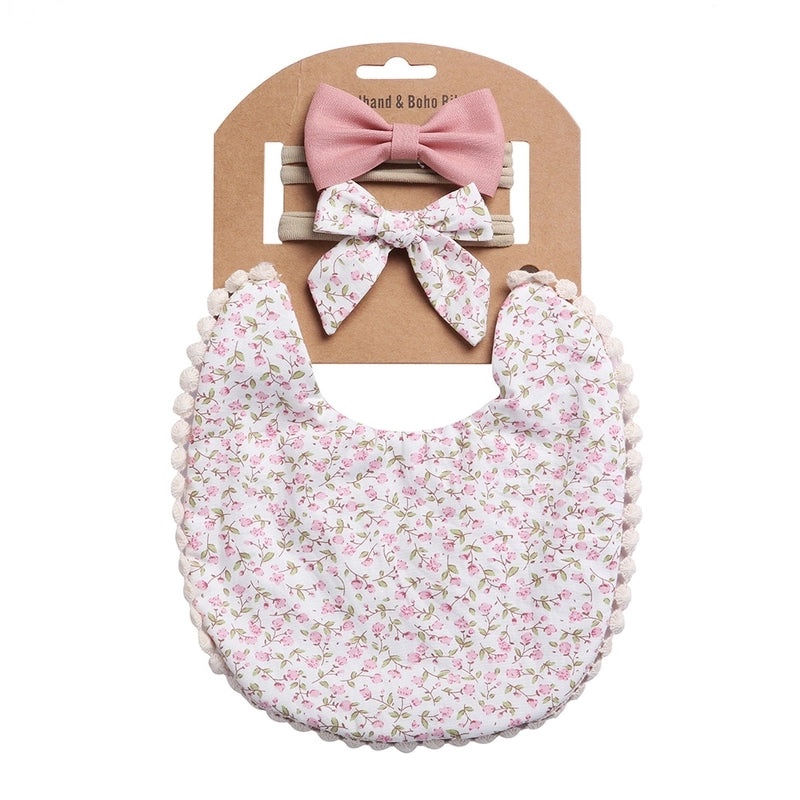 Baby Saliva Towel and Headband Set Linen Cotton Double-sided Bib with Pocket for Children|Baby Accessories
