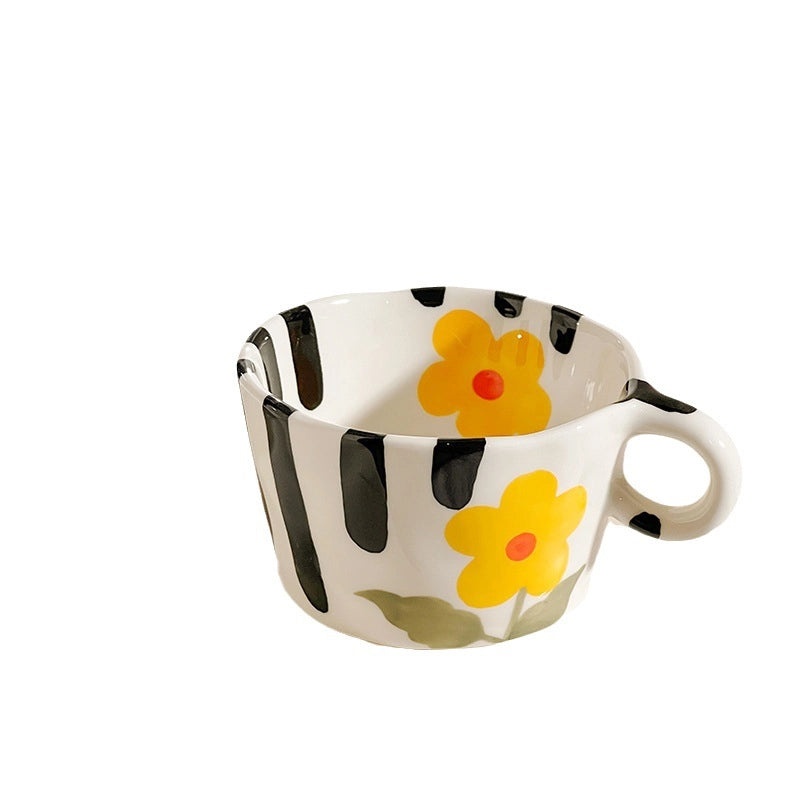 Handcrafted Ceramic Mug with Hand-painted Design Large Capacity Student Breakfast Cup | Drinkware & Mugs