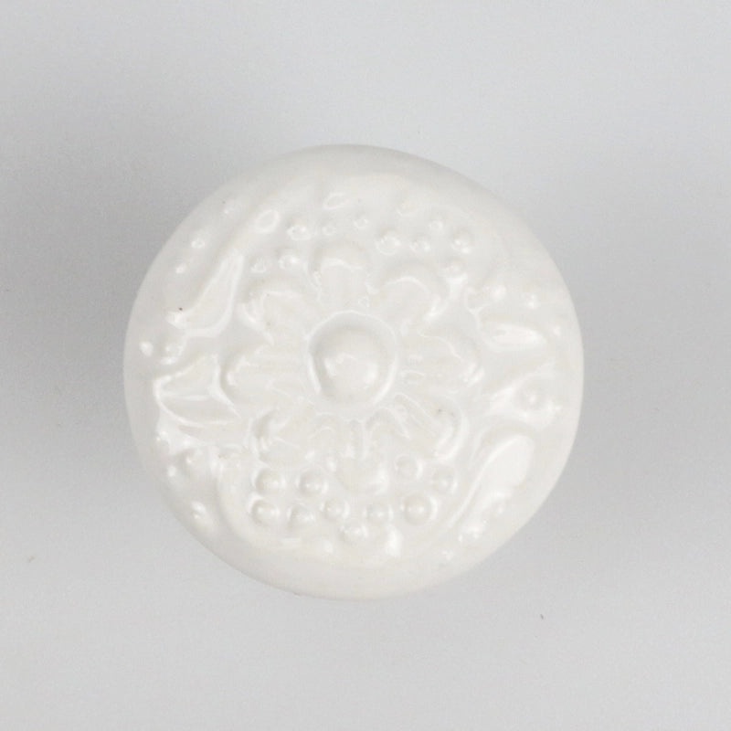 Ceramic Flower Cabinet Handle with Wooden Base | Cabinet Hardware
