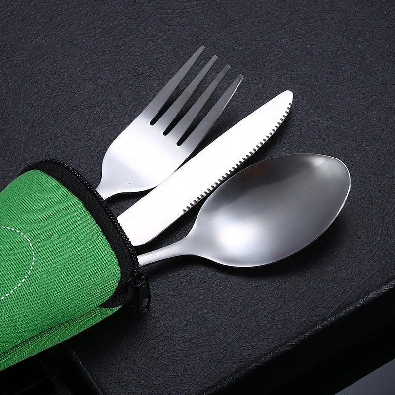 Portable Stainless Steel Western Steak Knife Fork Spoon Set with Creative Cloth Bag | Kitchen & Dining Cutlery Sets