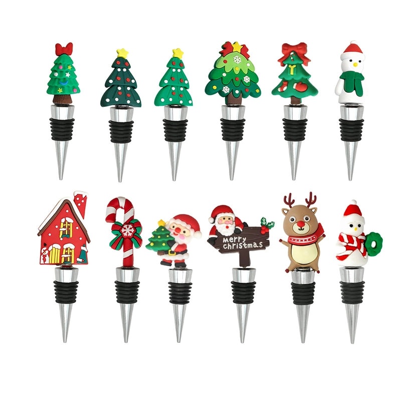 Christmas Holiday Wine Stopper with Santa Claus, Christmas Tree, and Elk Design PVC Alloy | Kitchen & Dining