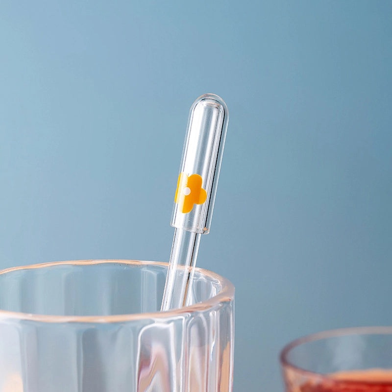 Adorable Animal and Fruit Borosilicate Glass Straw with Decorative Cap | Drinkware Accessories