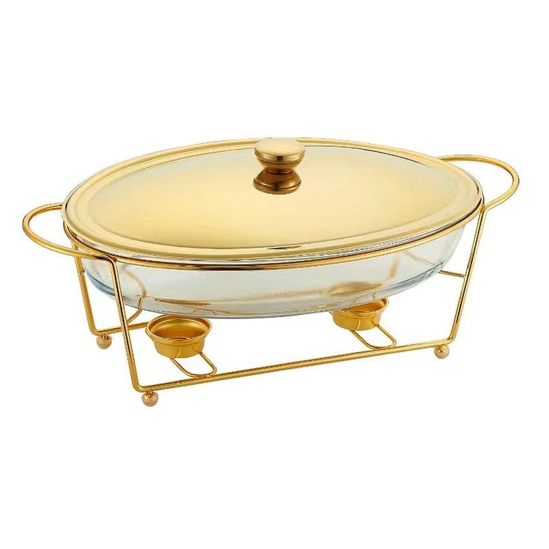 耐热玻璃炉圆形酒精加热金色自助餐锅带盖恒温保温锅|厨房用品