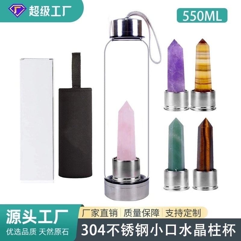 Natural Crystal Column Decor Stainless Steel Water Bottle | Home & Kitchen Accessories