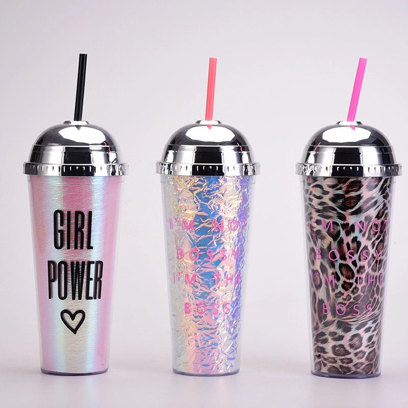 24oz Leopard Print Color Changing Semicircle Lid Large Capacity Portable Plastic Tumbler | Drinkware & Tumblers