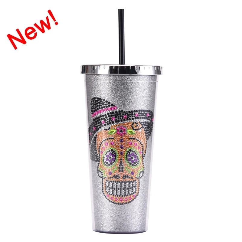 Creative Double-layer Plastic Straw Cup with Halloween Skull Design Large Capacity Drinkware|Halloween Drinkware