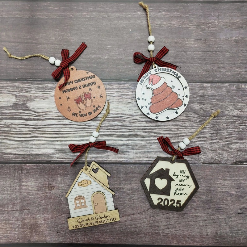 Christmas Wooden Letter House Bow Knot Hanging Ornaments for Indoor Holiday Party Decorations|Home Decor