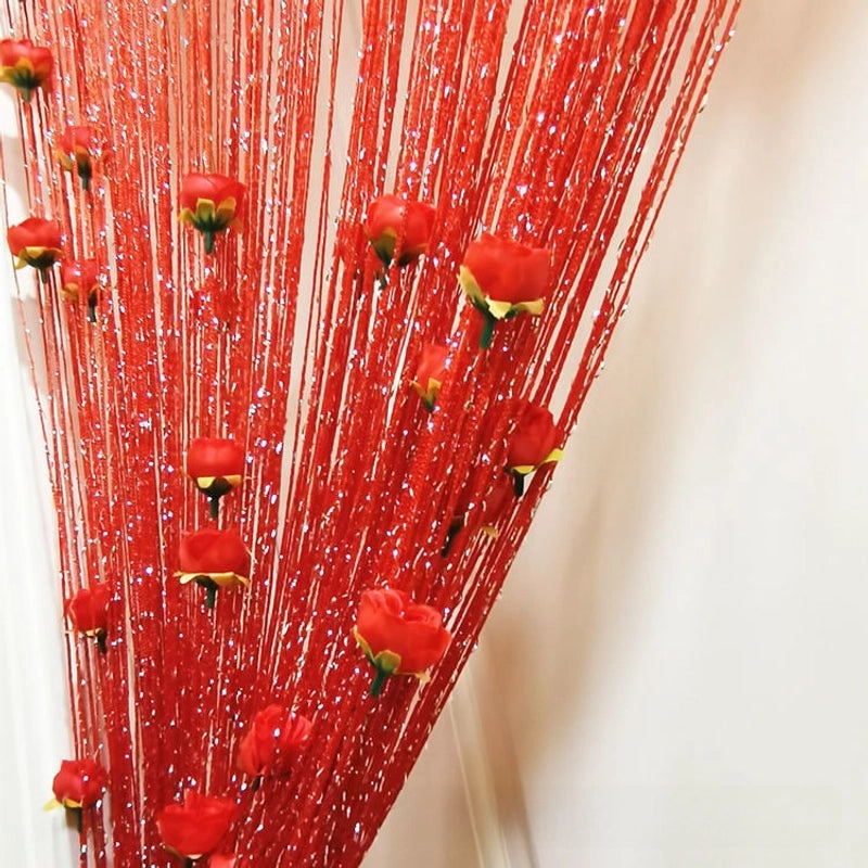 Silver Rose Thread Curtain 1x2 Door Partition Drapes Privacy Porch Divider | Home Decor Curtains