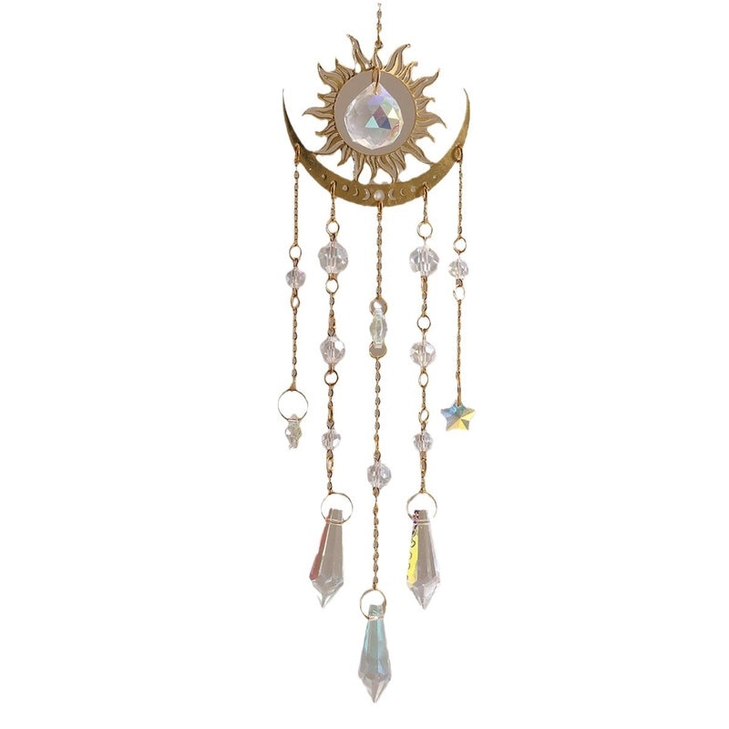 Elegant Sun Moon Crystal Suncatcher Wind Chime | Home Decor & Wall Art