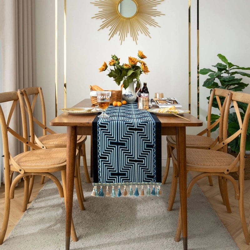 Imaki Rhyme Vintage Orange Jacquard Fabric Table Flag for Dining, Coffee Table, Bed, TV Cabinet | Home Decor & Table Linens