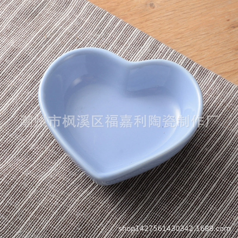 Japanese Heart-Shaped Ceramic Small Dipping Dish for Seasoning Dessert Snack | Kitchenware & Tableware