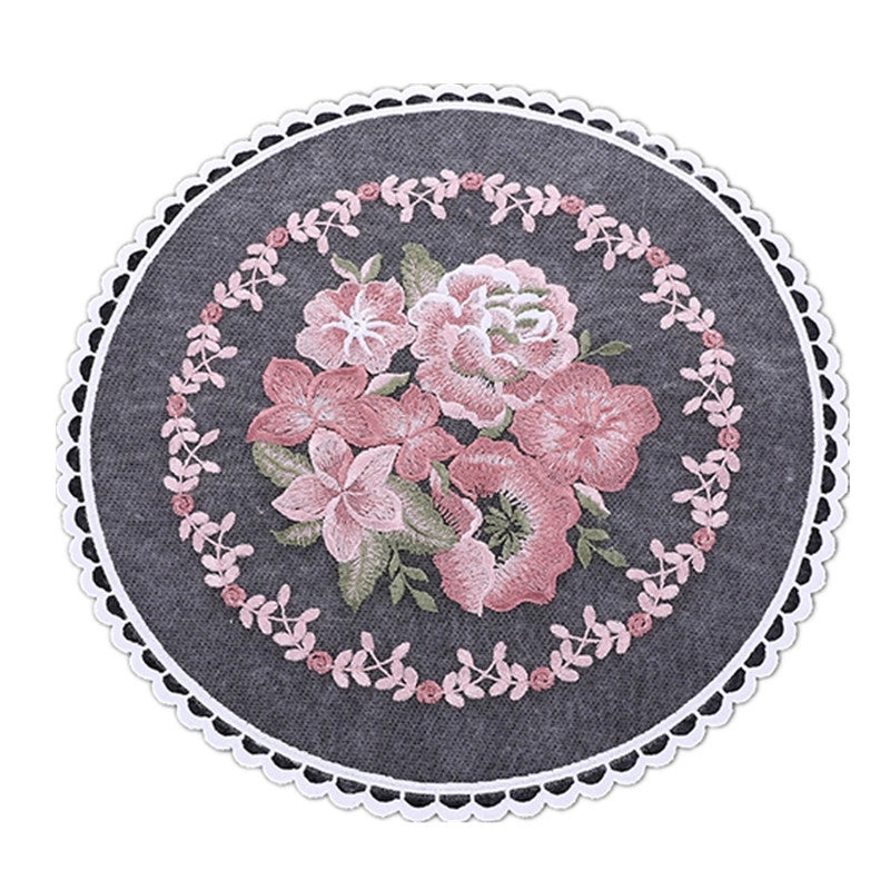 Nordic Round Lace Placemat Embroidered Floral Mesh Mat Home Textile Sofa Cover Photo Background Fabric|Home Decor & Table Linens
