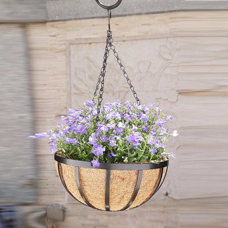 Round Iron Coconut Palm Hanging Flower Pot Basket | Gardening & Outdoor Planters