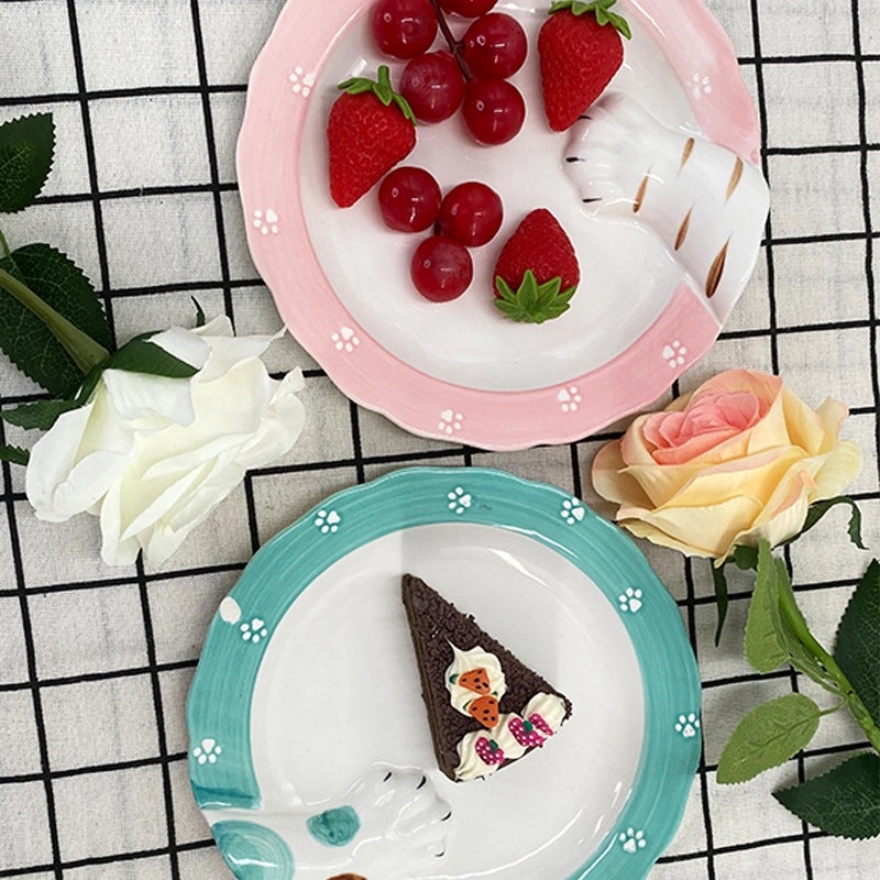 Adorable Cat Claw Porcelain Plate Round Square Design Single Piece|Kitchenware & Tableware