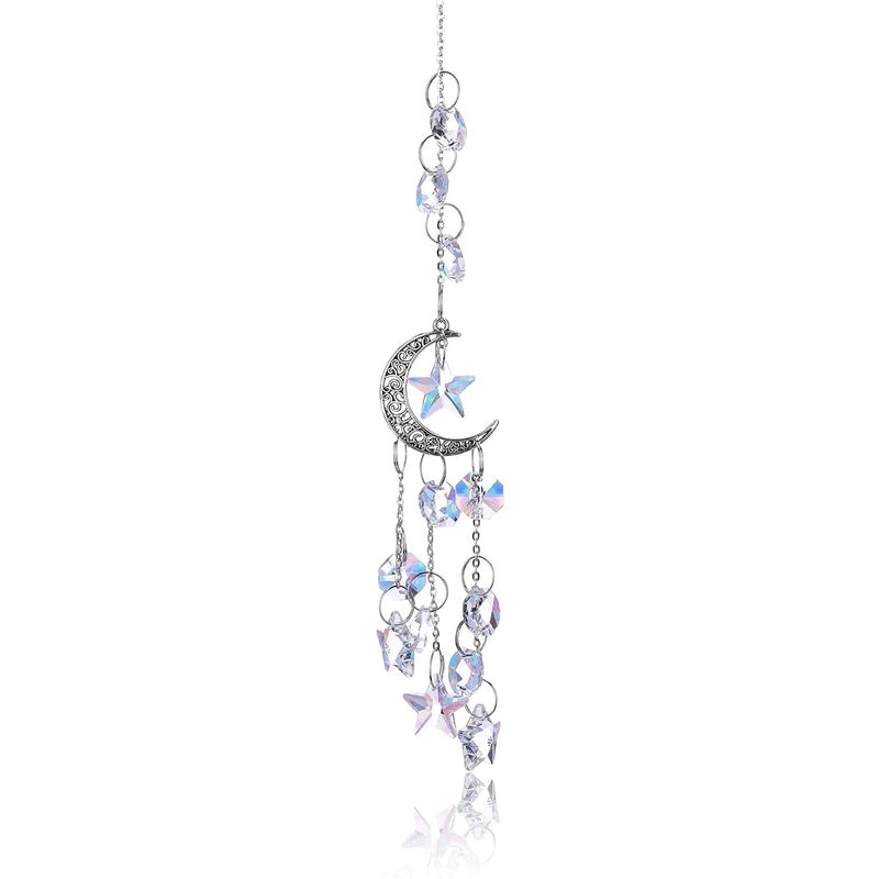 Moon and Star Crystal Prism Window Hanging Decor | Home Decor Accessories
