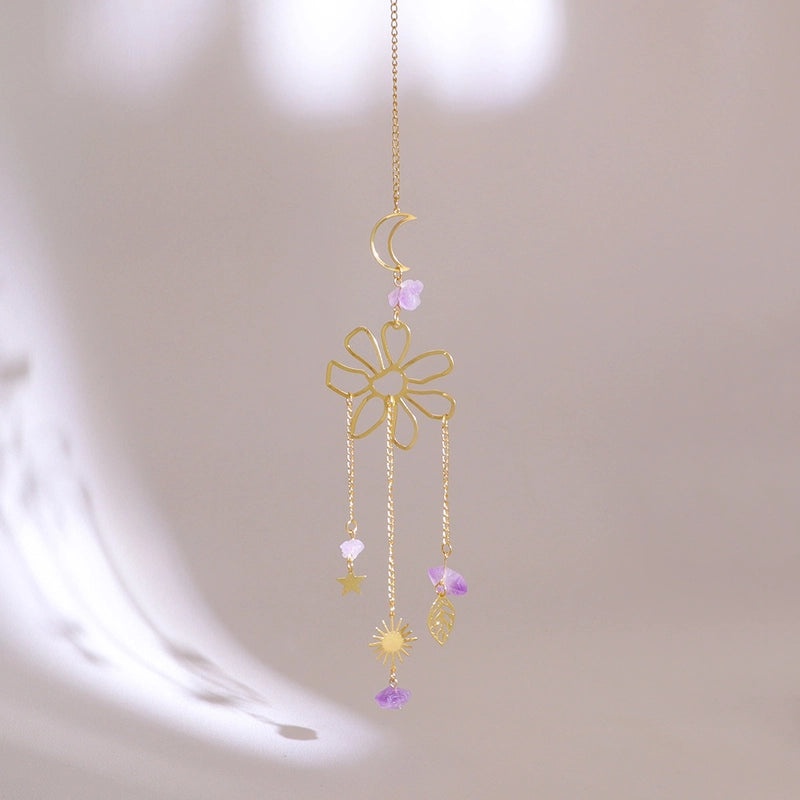 Minimalist Moon Floral Crystal Copper Suncatcher Wind Chime Wall Decor|Home Decor