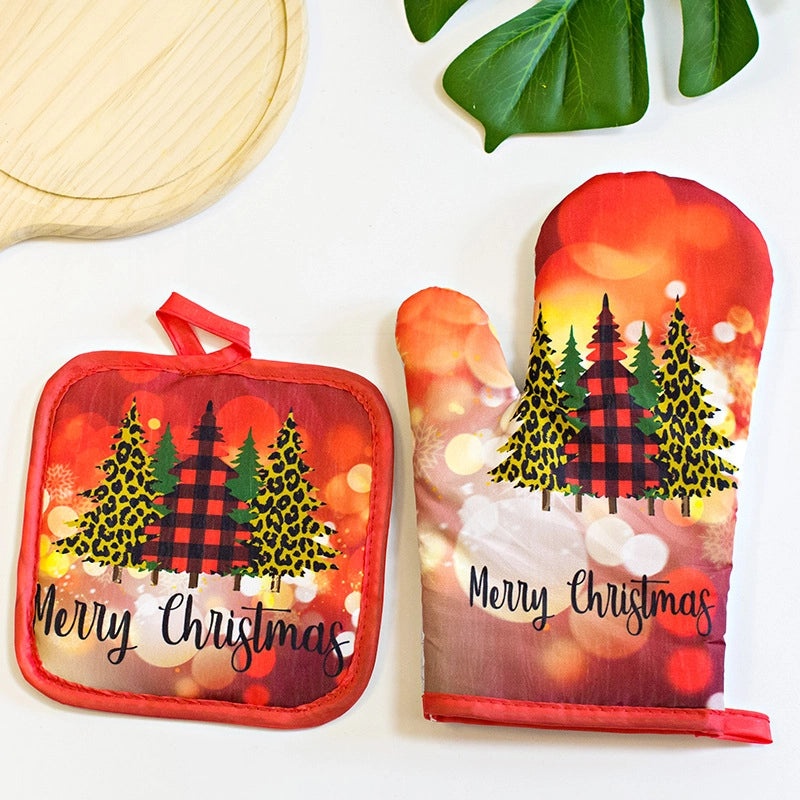 Heat Resistant Polyester Gloves with Modern Santa Claus Design|Christmas Accessories
