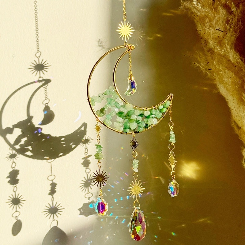 Elegant Pastoral Moon Pendant with Artificial Crystals | Jewelry & Accessories