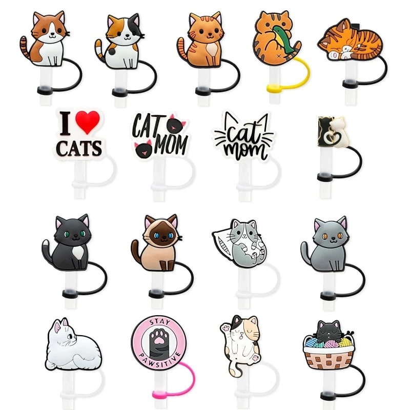 2 Pieces Cute Cat Letter Silicone Straw Caps Set|Drinkware Accessories
