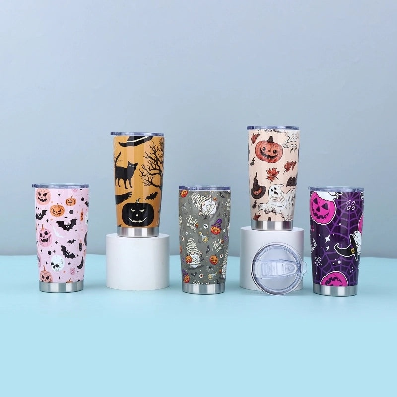 Halloween Pumpkin Bat Skull Stainless Steel Water Bottle 500ml | Halloween Accessories