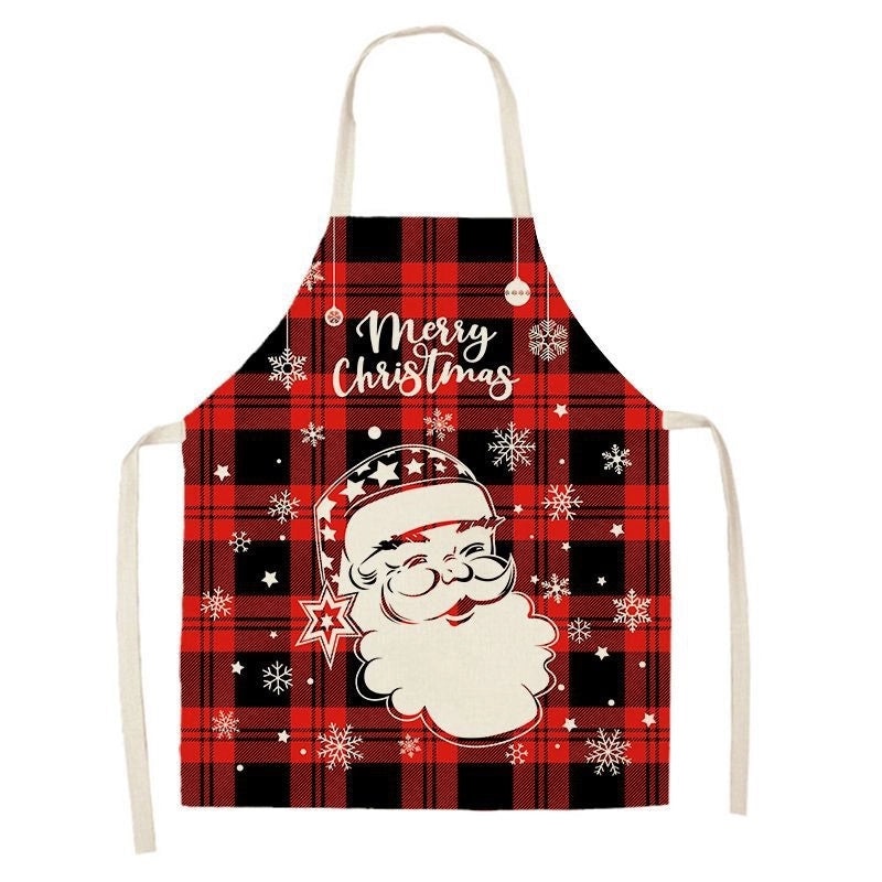 Christmas Santa Claus Stripe Snowflake Linen Apron Holiday Kitchen Accessory|Kitchen & Dining