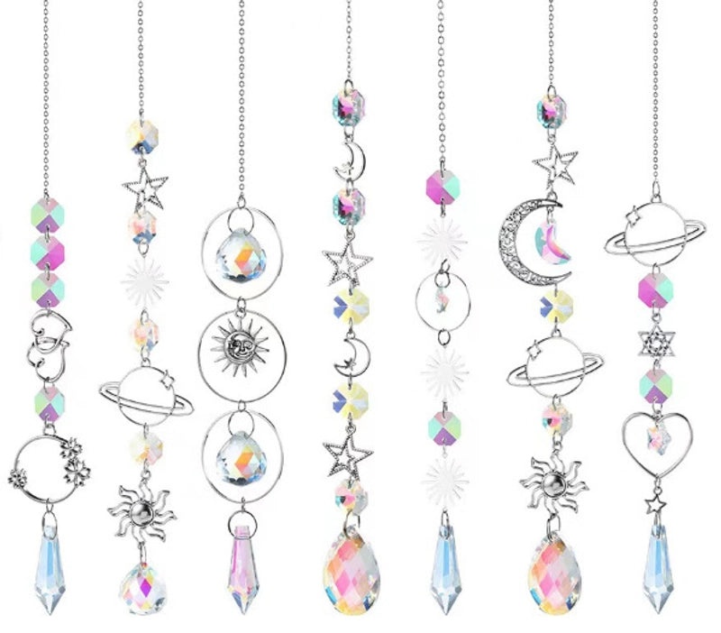 Sun Star Heart Crystal Suncatcher Wind Chime Wall Hanging | Home Decor Accessories