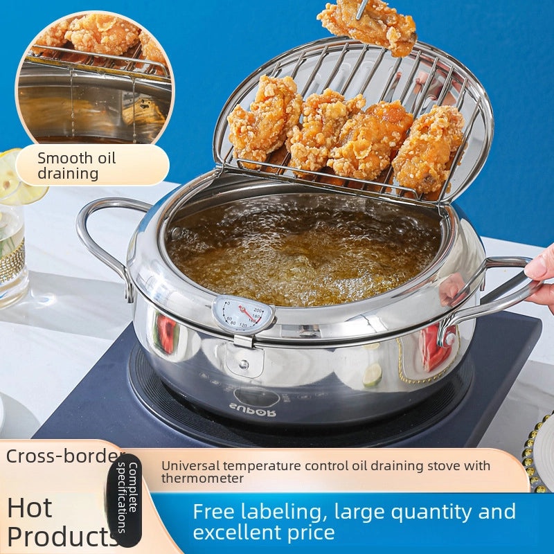 Japanese-Style 304 Stainless Steel Tempura Fryer with Double Bottom for Gas & Induction Cookers | Kitchen Cookware