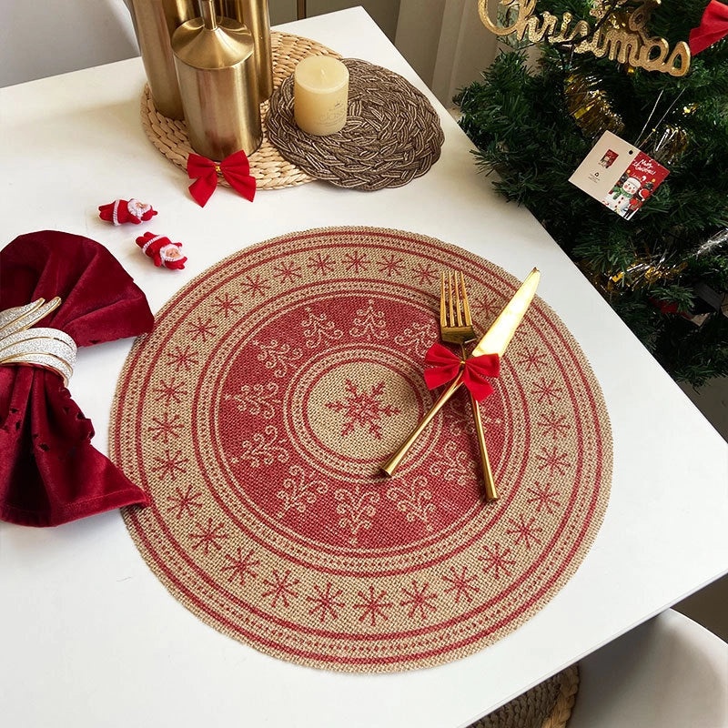 Elegant Christmas Floral Cotton Linen Placemat Single Piece|Home Decor & Tableware