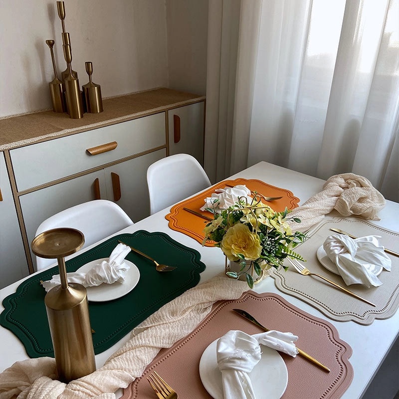 Nordic Imitation Leather Placemat | Waterproof Heat-Resistant Table Mat for Hotel and Home Dining | Dining Table Accessories|餐具配件