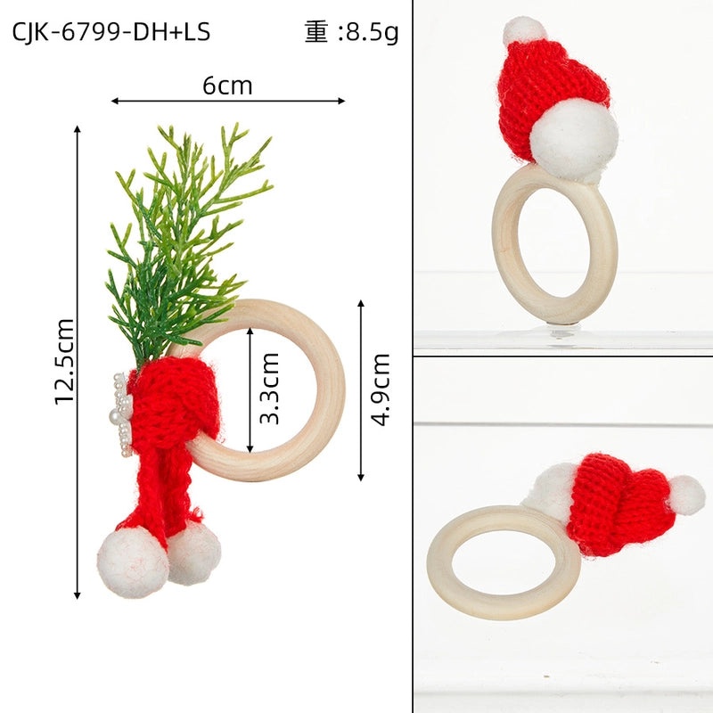 Cute Christmas Hat Wooden Yarn Napkin Ring, Casual Elegant Holiday Decor | Christmas Tableware