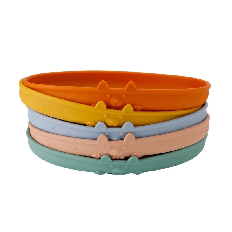 Cartoon Cat Silicone Baby Plate with Suction Base for Kids Mealtime | Baby Tableware
