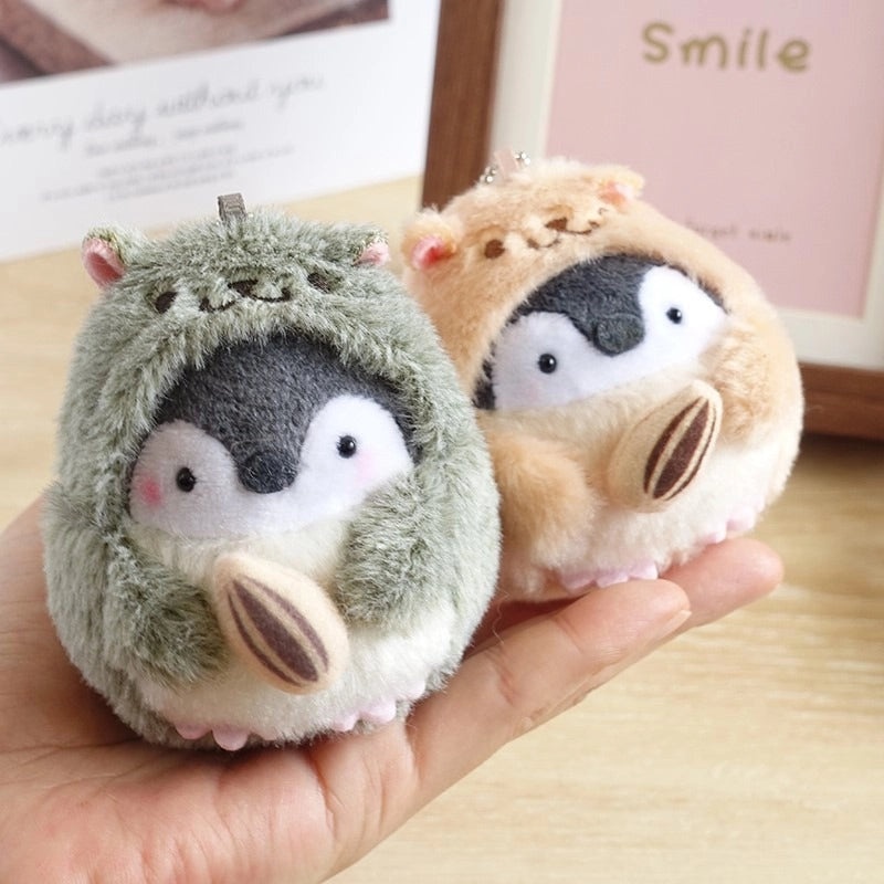 Japanese Cartoon Penguin-Hamster Plush Keychain Holding Melon Seeds|Cute Plush Pendants & Bag Accessories