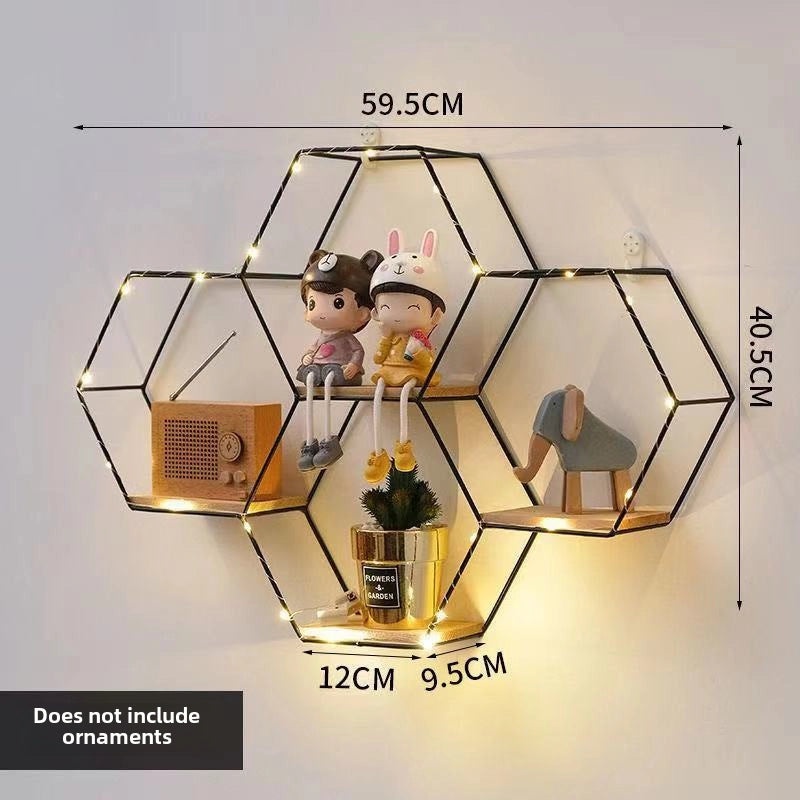 Wrought Iron Nordic Hexagon Wall Shelf Decorative Hanging for Home Bedroom Dining Room|Home Decor Wall Art