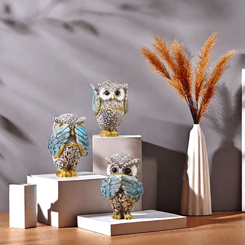 Cute Cartoon Owl Resin Figurines for Home Decor|Home Decor & Ornaments