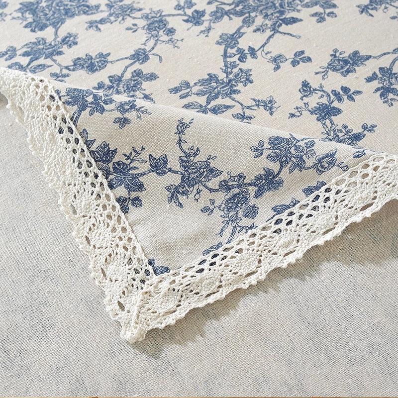 Rustic Floral Cotton Linen Tablecloth|Home Decor Table Linens