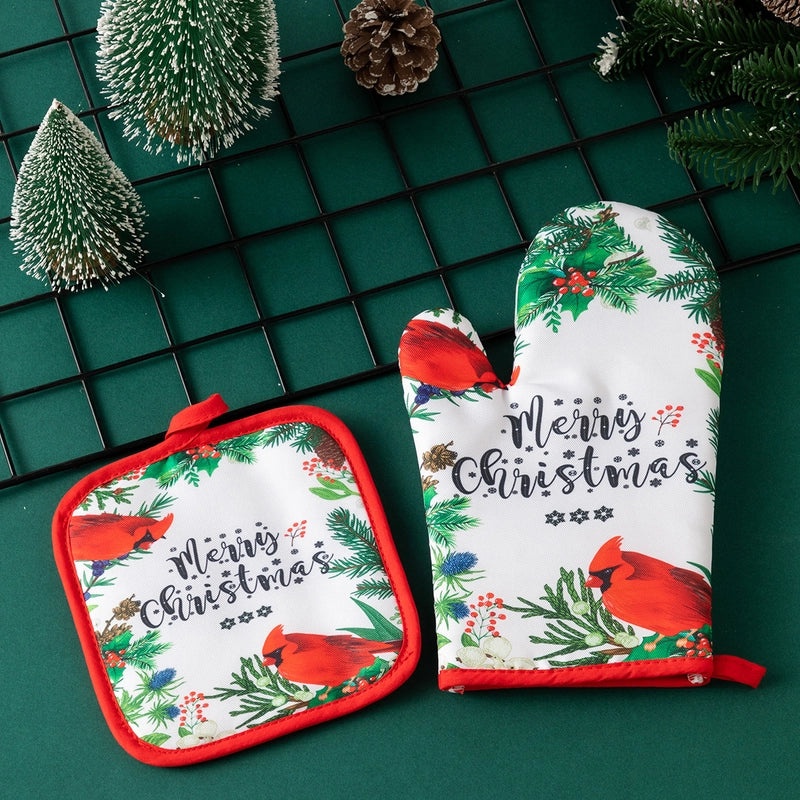Christmas Heat Resistant Gloves with Santa Claus and Christmas Tree Design|Winter Accessories
