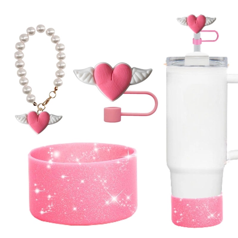 Red Heart Wing Silicone Straw Caps Cute Decorative Drink Accessories 2 or 3 Pieces Set|Drinkware Accessories